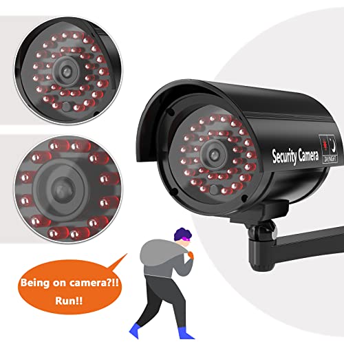 Wali Bullet Dummy Fake Surveillance Security Cctv Dome Camera Indoor Outdoor With 30 Illuminating Led Light And Security Alert Sticker Decals (B30-4), 4 Packs, Black #TOP4