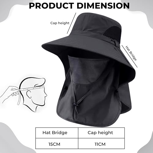 Image of Kraptick Headwear Hats - Lightweight Sun Hat with Detachable Face Cover Foldable Boonie Cap for Travel, UV Protection Summer Cap & Chin Strap with Adjustable Toggle for Secure Fit (DMUG893-A-VV)