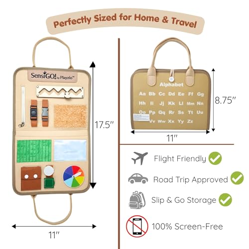 Playzio SensiGO — Premium Felt Busy Board for Toddlers | Aesthetic Earth-Toned 3-in-1 Sensory Toy | Montessori Foldable Travel Activity Board with Unique Wooden Duck Maze, Alphabet & Numbers - Image 4