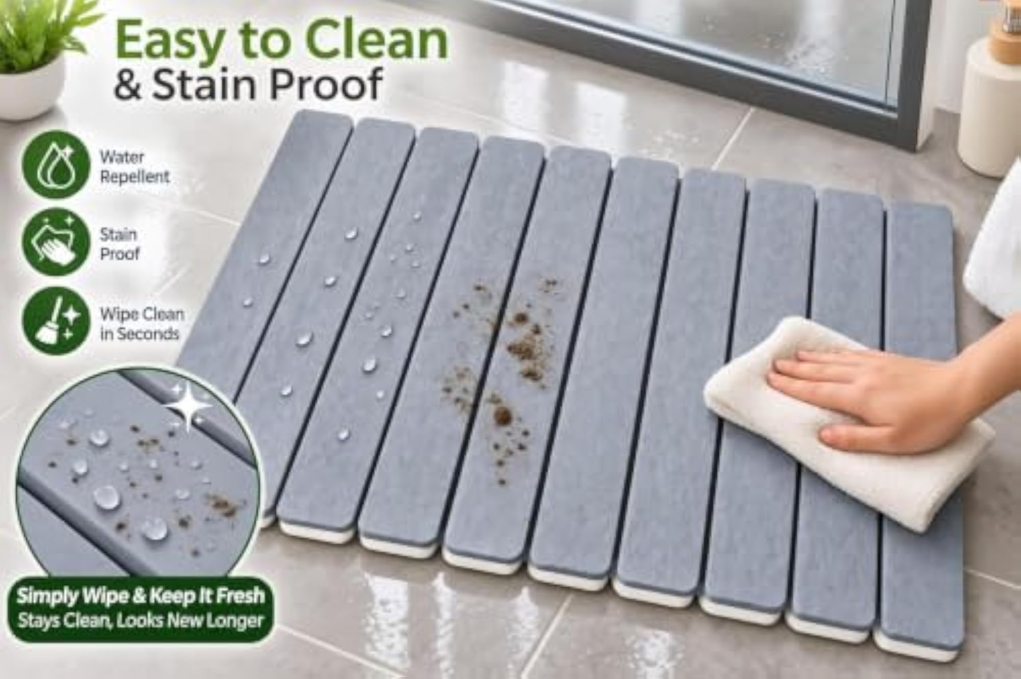 Foldable Diatomaceous Earth Bath Mat, Quick Dry