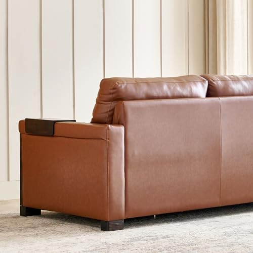 Image of Home Centre | Colmar Half Leather 3-Seater Sofa | Sofa for Living Room | Pine Wood, Solid Wood | Tan | 1 Year Warranty