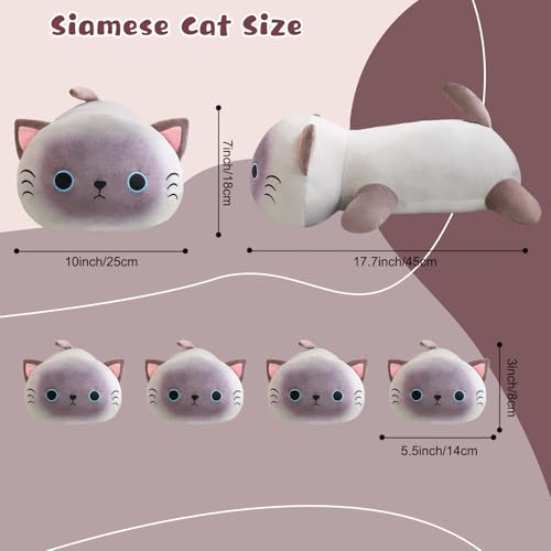 Image of TOYSYM Siamese Cat Plush Cute Siamese Cat Stuffed Animal Pillow with 4 Baby Plushies in Her Tummy, Soft Cotton Stuffed Animals Toy Gifts for Kids
