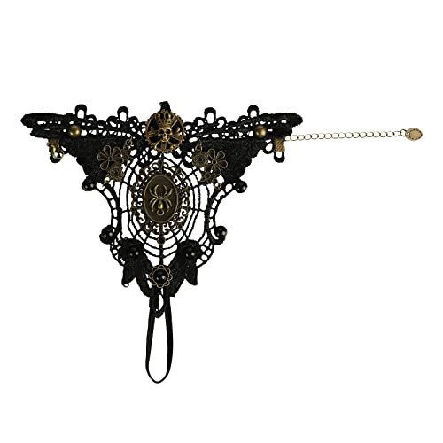 XGOPTS Vintage Beaded Lace Fingerless Gloves Women Gothic Floral Lace Punk Wristband Ring Set Bridal Wedding Party Costume