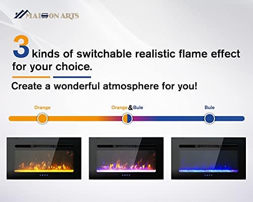 MAISON ARTS 30" Electric Fireplace Indoor Wall Mounted & Recessed Fireplace Heater with Remote Control & Touch Screen,3 LED Color 4 Flame Effect with Timing function, 1800W, Black