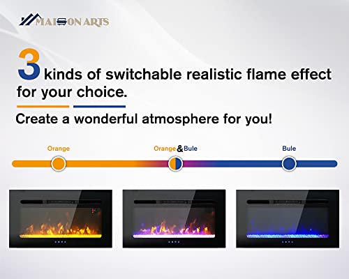 Maison Arts 30" Electric Fireplace Indoor Wall Mounted & Recessed Fireplace Heater With Remote Control & Touch Screen,8Hrs Timer, Adjustable Flame Colors And Speed For Bedroom Living Room,1500W,Black #TOP4