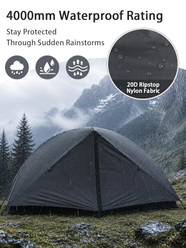 Ultraligera Carpa para Mochilero de 1 Persona, Impermeable 4000mm, Pared Doble Ligera, Autoportante para Camping y Senderismo miniatura 3
