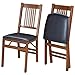 MECO Stakmore True Mission Solid Foldable Wood Dining Chairs with Black Vinyl Padded Cushioned Upholstered Seat for Indoor Use, Fruitwood (2 Pack)