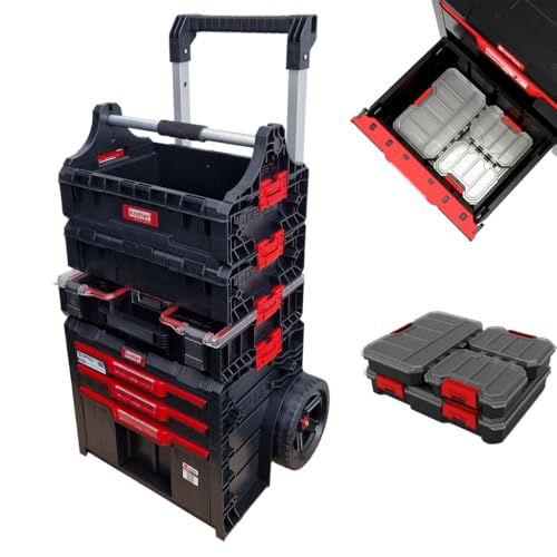 Kreher XL Werkzeugtrolley, Werkstattkoffer Set, Werkstattwagen Set ausQ-Brick Serie mit viel Zubehör! B x T x H in cm: 53 x 38 x 98 cm ! Der Mobile Alleskönner - Privat & Gewerbe (Set 15)