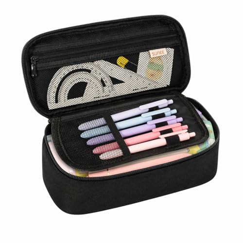 SUNEE Federmäppchen mit großer Kapazität Ästhetische Mäppchen mit Fächern und Griff Großes Pencil Case Tragbare Federtasche und Federmappe für Schule Büro Mädchen & Jungen Schwarz