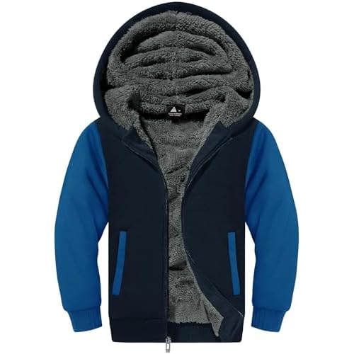 ZITY Boys Zip Up Hoodie Fleece Jacket Kids Sherpa Lined Sweatshirts Outerwear Unisex Warm Winter Coat 6-15 Years Old Blue Black 10-11 Years