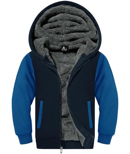 Image of ZITY Boys Zip Up Hoodie Fleece Jacket Kids Sherpa Lined Sweatshirts Outerwear Unisex Warm Winter Coat 6-15 Years Old