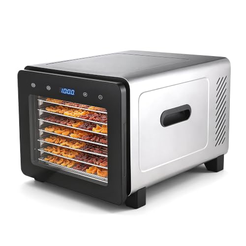 Image of Food Dehydrator Machine, 720W 8-Tray Stainless Steel Dryer with Clear Window Door, 95-170F Digital Temp Control & 24H Timer, 360 Airflow for Jerky, Fruit, Herbs, Dog Treats