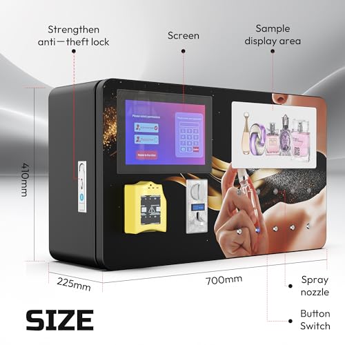 Image of Perfume Vending Machine Coin Operated & Credit Card Payment, Touch Screen Fragrance Dispenser with Automatic Spray Nozzle & Push Button - Commercial Scent Machine for Hotels,Malls,nightclub,Restrooms