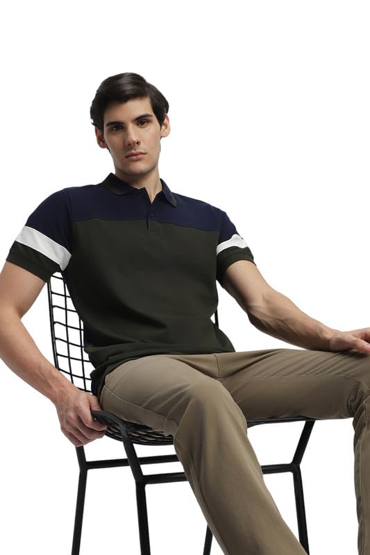 Image of Dennis Lingo Men's Navy Cotton Polo Neck Tshirt, Slim Fit Half Sleeve