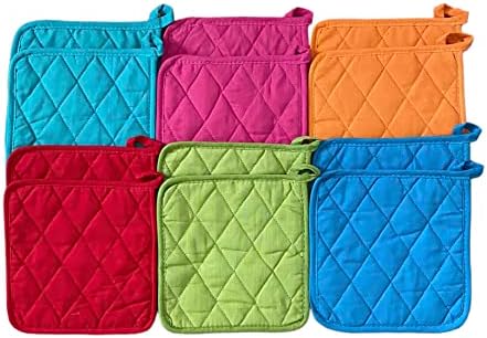 Classic Home 12 Pack (Dozen) Pot Holders, Cotton, Heat Resistant, Kitchen Essential, Potholder Set, Trivet for Cooking and Baking with Hanging Loops