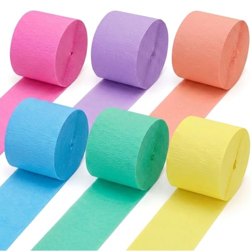 Image of Pastel Rainbow Crepe Paper Streamers Party Decorations, 6 Rolls, 738 Ft