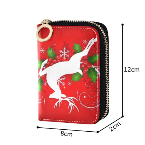 Credit Card Holder RFID Blocking Small Womens Wallet Zip Around Zipper Travel Wallet with Key Ring Red Reindeer Holly Christmas3