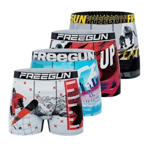 FREEGUN Boxer Enfant, Caleçon Garçon Sport Extreme, Doux & Respirant (Lot de 4), Bleu Taille 8 ans/10 Ans