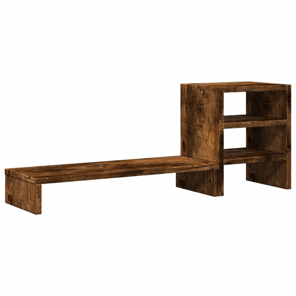 Mangloder - Supporto per monitor con organizer da scrivania, in legno di rovere affumicato, stabile supporto da tavolo per lavoro ergonomico in casa, con ampio spazio di archiviazione per articoli da
