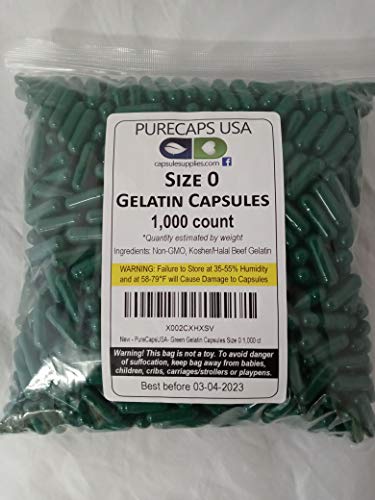 PurecapsUSA - 1,000 Size 0 Fillable Empty Green Gelatin Capsules