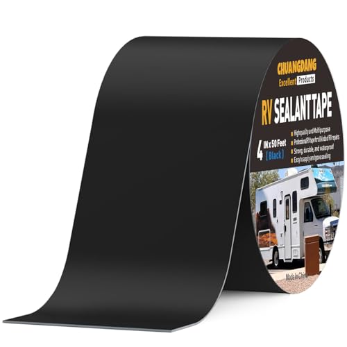 Image of Black RV Sealant Tape,4Inchx50Feet,1-Pack,Black RV Roof Tape,Camper Repair Tape,RV Tape,Repair for Trailer, Boat,Window,Roof & Leaks,Sealing