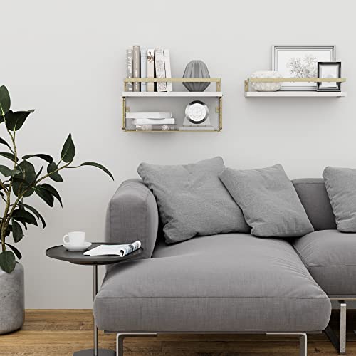 Mzf Floating Shelves With Wire Storage Basket For Toilet Paper, Wall Decor For Bathroom/Living Room/Kitchen/Bedroom, (Gold-White-Gold) Shelves For Home Decor #TOP1