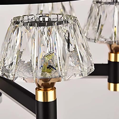Image of Glowave Luxury Chandelier Ceiling Fan with Retractable Blades Crystal Glass Shades LED Light Remote Controlled Black & Gold Finish - Tricolour |White, Warm White, Natural White| (FI-7660)