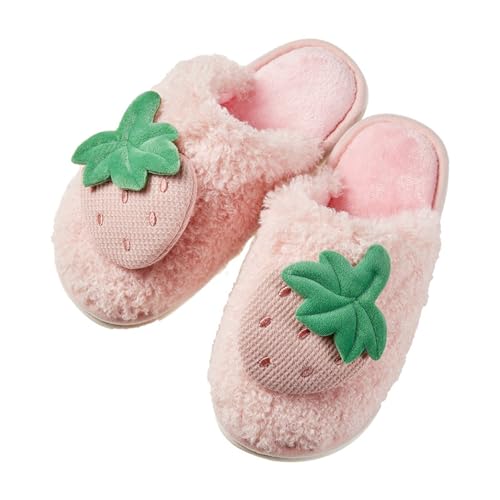 Toddler Boys Girls House Strawberry Plush Slippers Winter Fall Fruits Cartoon Print Flock Soft Bottom Warm Slippers