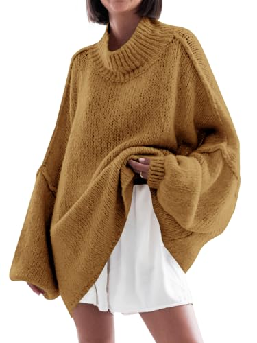 Image of Saodimallsu Womens Oversized Sweaters Mock Neck Batwing Long Sleeve 2026 Fall Trendy Ribbed Knit Casual Tunic Sweater