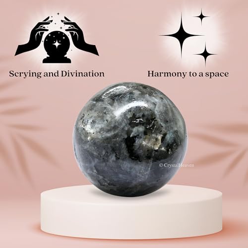 Image of Certified Larvikite Crystal Ball for Meditation - Premium Crystal Vastu Items for Home and Feng Shui Items for Good Luck - Ideal for Pooja Supplies and Spiritual Practices (1 Inch)