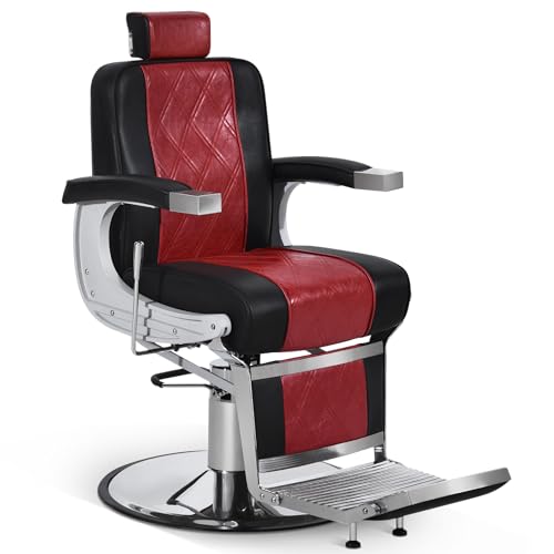 BarberPub Heavy Duty Metal Vintage Barber Chair All Purpose Hydraulic Recline Salon Beauty Spa Styling Equipment 3815 (Black&Red)