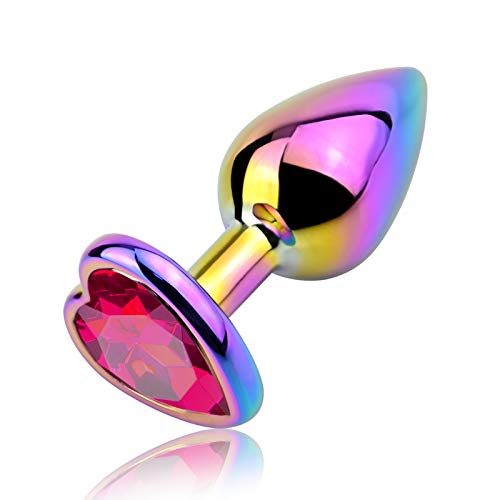 Metal Tapones Anales Butt Plug Anal Trainer Set De Lujo De Colores En Forma De Corazón Joya Juguetes Sexuales Anales Para Mujeres Hombres Parejas (Rosa Rojo, S)