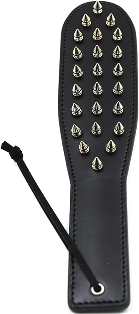 Pfylinqo Studded Spanking Paddle for Adult BDSM, Slut Paddle Sex Play with Safe Single Sided Rivets, Adult Sex Leather Paddle Flogger Spanking with Unique Design for Couples Flirt Play Fetish Cosplay: Black one size