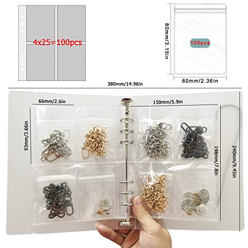Jewelry Storage Book with 100 Pcs Zipper Lock Bag, Anti Oxidation Transparent Jewelry Display Organizer Book Album, Portable Holder Book for Earring, Necklace, Rings (Enhanced Large Size)