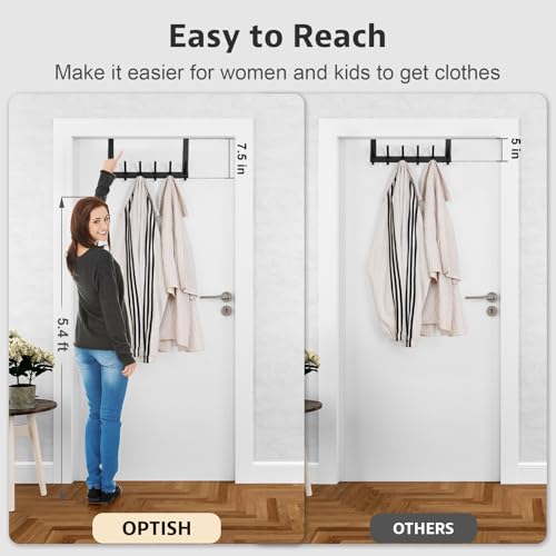 Optish Türhaken zum Einhängen, Türgarderobe zum Einhängen mit 12 Haken, Flexible Kleiderhaken Tür Patzsparende Türhakenleiste für Badezimmer für Handtüchern und Hüten(1 Pack, Schwarz)