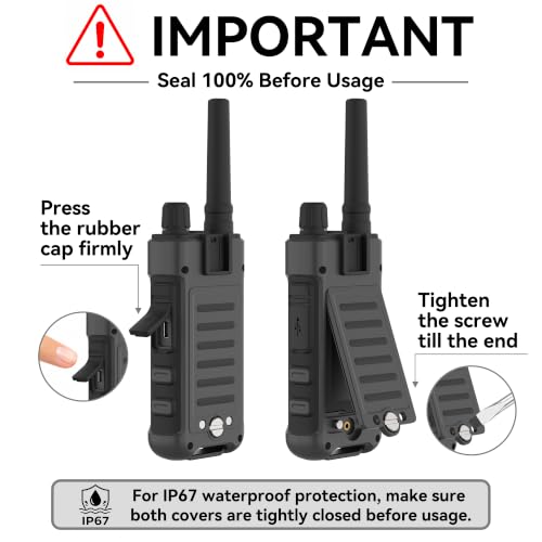 Image of KETELESE T3G IP67 Waterproof Walkie Talkies Rechargeable, Heavy Duty 2 Way Radios with Earpiece and Mic, USB Charge Dock, NOAA Weather Alert, Group PTT (4 Pack), Black /Grey