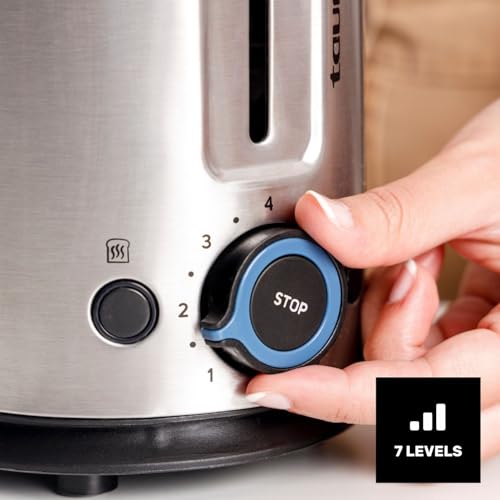 Taurus - Tostador Mytoast Legend 1000W, Acero Inoxidable, Ranura Extra Grande 260x42 mm, 7 Niveles de Tostado, Autoapagado, Descongelar/Recalentar/Cancelar, Bandeja Recogemigas Extraíble - imagen 4