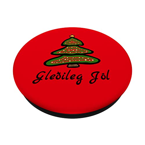 Gledileg Jol Iceland Christmas Tree Icelandic Greeting PopSockets Swappable PopGrip, Black - Image 2