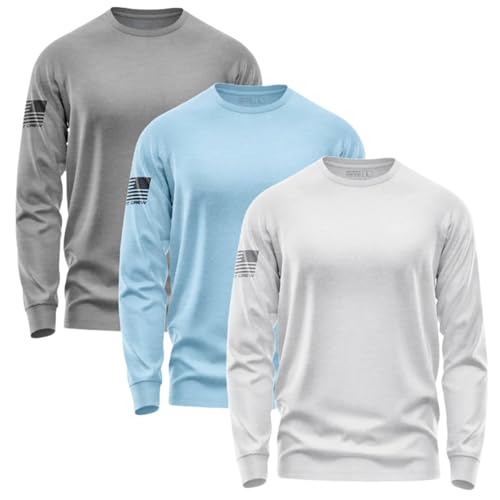 Men's 3 Pack Winter Hues Long-Sleeve, Fresh Long-Sleeve Shirt, American Graphic, Patriotic, USA