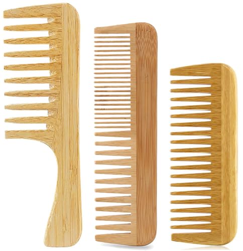 Peigne en bambou à dents larges idéal pour démêler les cheveux bouclés sous la douche