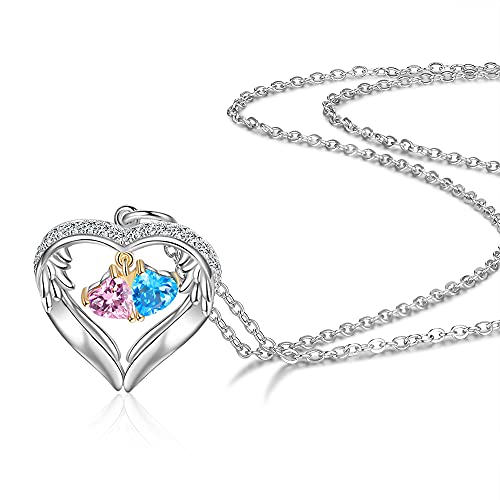 Glamcarat Birthstone Necklace Sterling Silver With 2 Stones Womens Jewelry Engraved Personalized Pendant Necklace With Names #TOP3