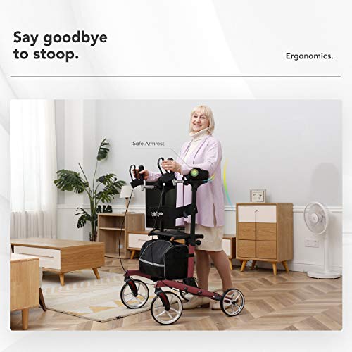 Oasisspace Heavy Duty Upright Walker 450 Lb,Bariatric Upright Walker With Wide Seat,Stand Up Rollator Mobility Walking Aid For Elderly, Seniors And Adult Red #TOP4