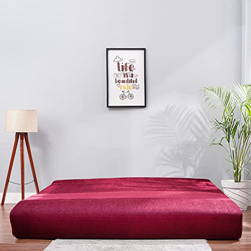 Image of Convertible Fabric Sofa Cum Bed | Foldable Double Foam & Washable Cover with Cushions | Modern Design Use Living Room & Guest Room (Maroon-Multi-Square, 6X6 Ft)