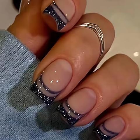 OHWODA 24Pcs Medium Square Press On Nails Cover