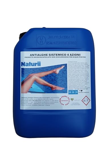 Naturii 5 kg Alghicida 4 azioni Azzurrante, Schiarente, Battericida, Fungicida non Schiumogeno Mantenimento Piscina Made in Italy
