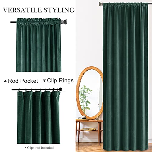 Lazzzy Velvet Blackout Curtains Green Thermal Insulated Drapes For Bedroom Living Room Darkening 108 Inches Extra Long Window Treatments Super Soft Luxury Rod Pocket 2 Panels Emerald Green #TOP4
