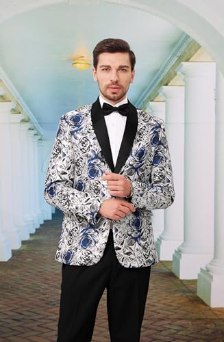 MAGE MALE Men's Floral Blazer Two Button Dress Party Suit Jacket Notched Lapel Slim Fit Stylish Top3