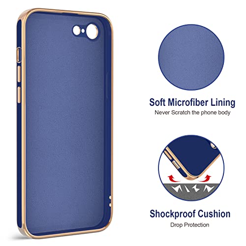 Image of Hython Case for iPhone SE Case 2022 /2020, iPhone 8 7 Case Ring Holder Stand Magnetic Kickstand, Plating Rose Gold Edge Soft TPU Bumper Cover Shockproof Protective Phone Cases Women Girls Boys, Blue