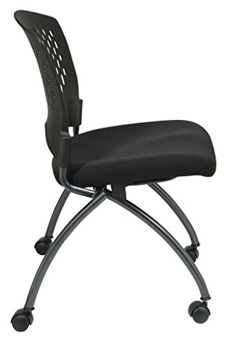 Office Star Deluxe Ventilated Plastic Wrap Around Back Folding Nesting Chair 2 Pack, Coal Freeflex Fabric #TOP2