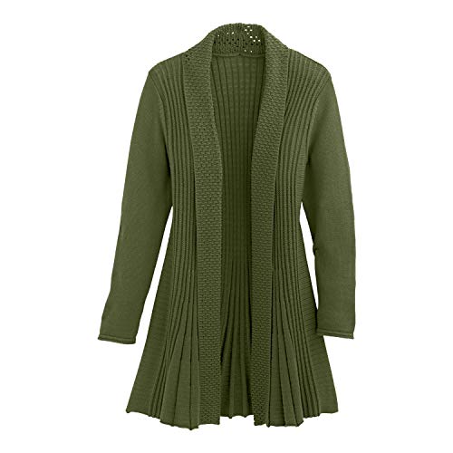 Cardigans for Women Long Sleeve Midweight Swingy Knit Cardigan Sweater W/Pocket-Olive (Medium)